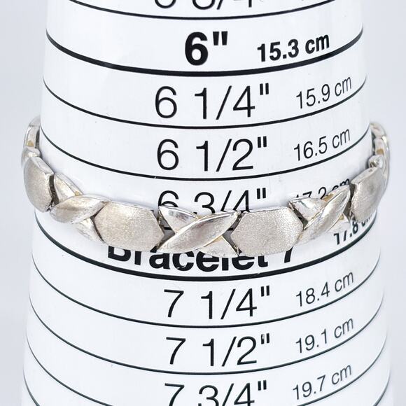 XO Link Bracelet | Brushed & Polished Design | Vintage Sterling Silver 925 | 7" - Picture 6 of 7